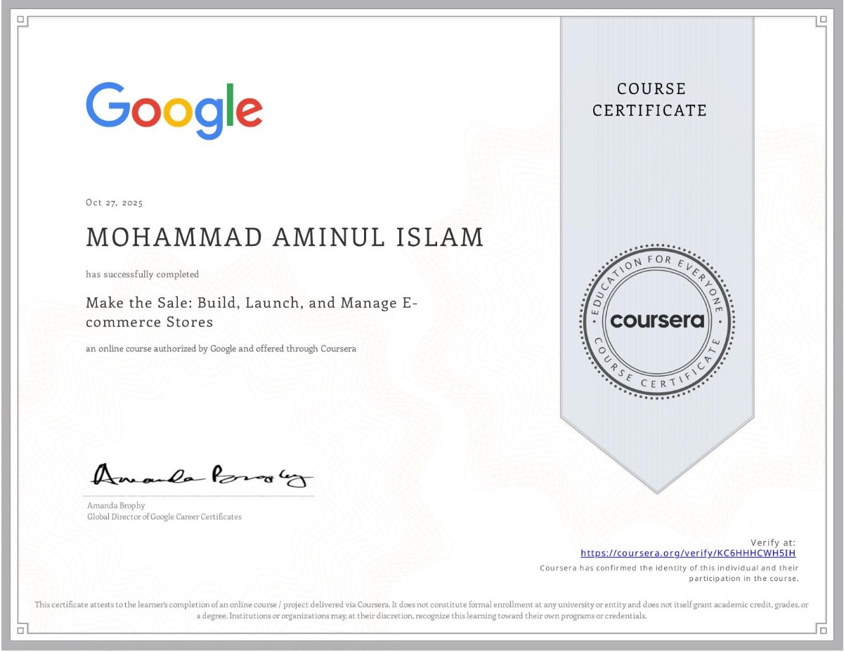 Google Digital Marketing & E-commerce Certificate Make the Sale: Build, Launch, and Manage E-commerce Stores