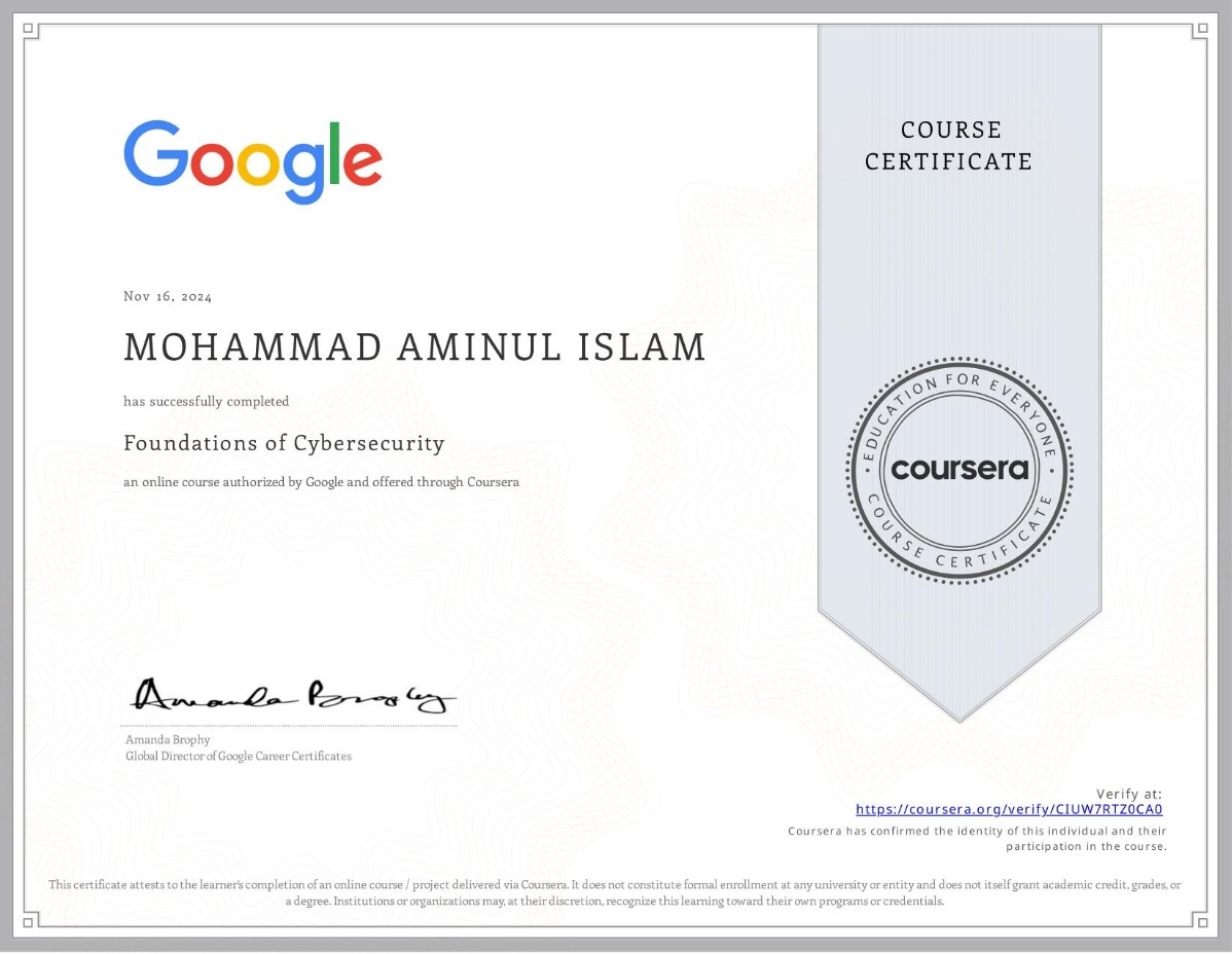 Google Cybersecurity Certificate - Foundations of Cybersecurity