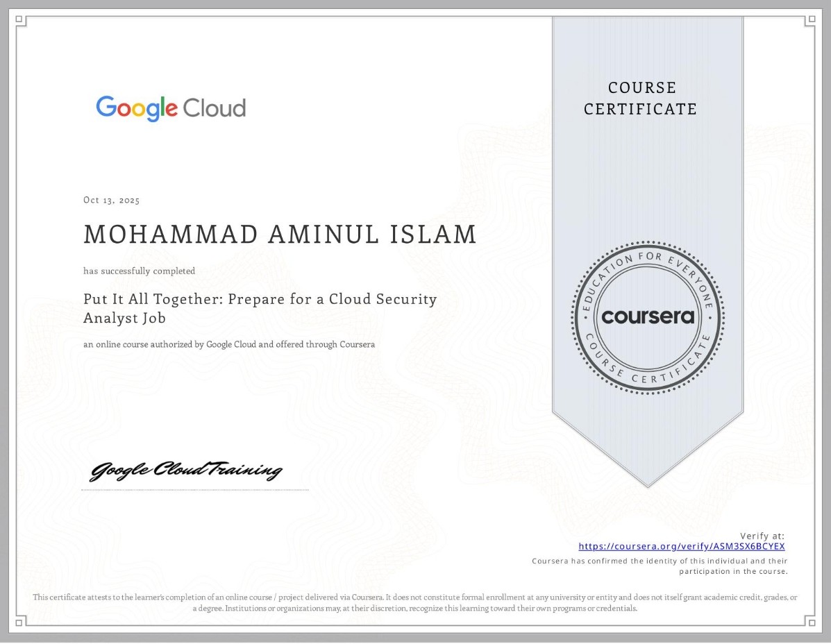 Google Cloud Cybersecurity Certificate - Put It All Together: Prepare for a Cloud Security Analyst Job