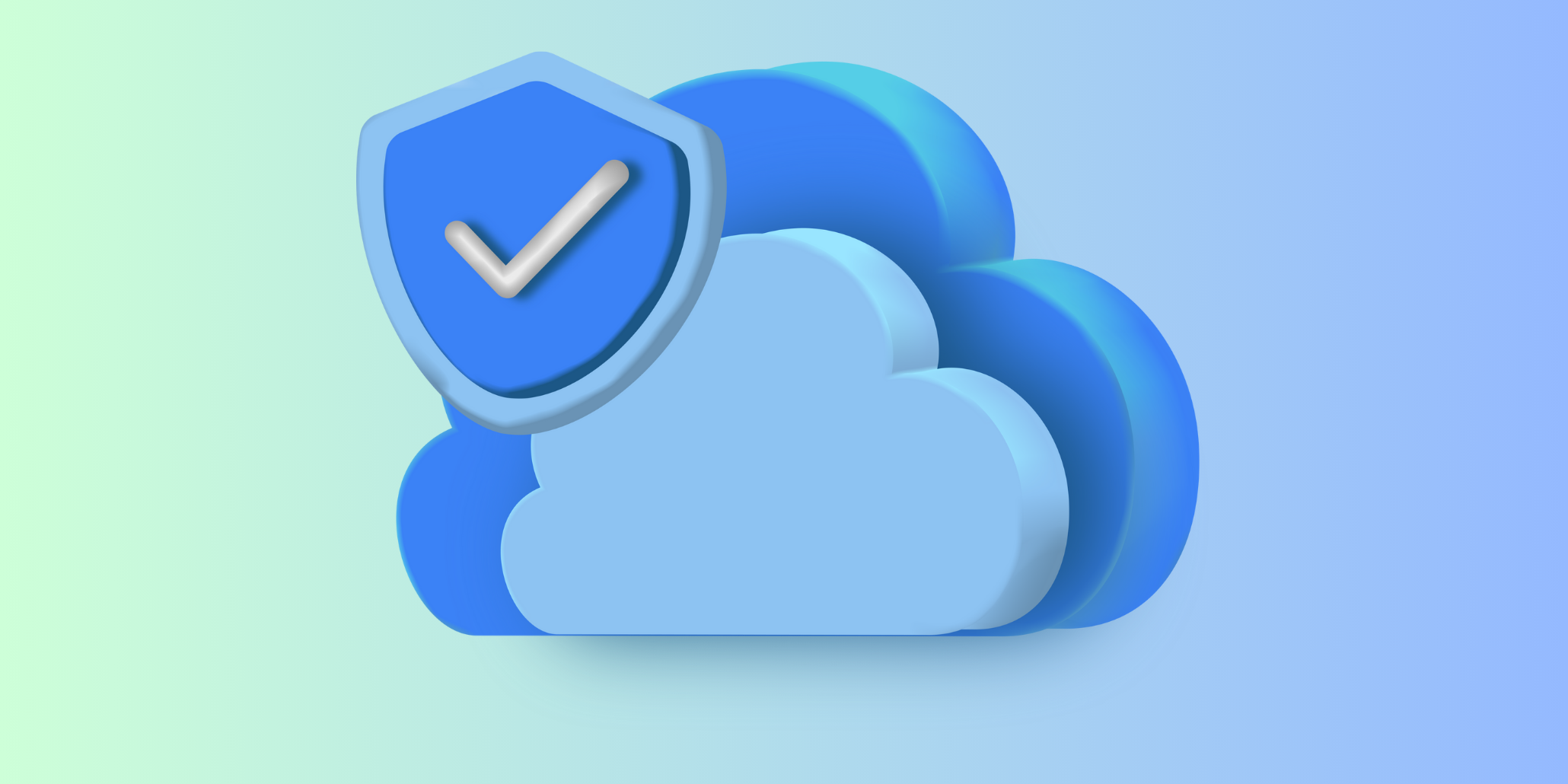 3D illustration of a blue cloud with a shield and checkmark, symbolizing cloud security, data protection, and secure cloud infrastructure.